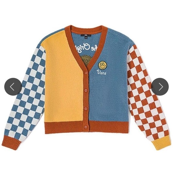 Vans Women’s Checkered Multicolor Cardigan Sweater Size Small - Picture 1 of 8